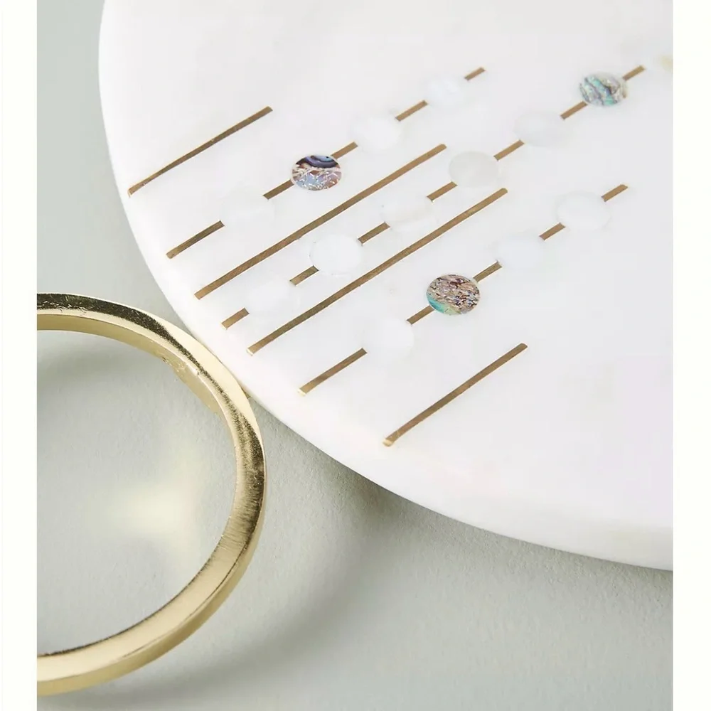 Anthropologie Cheese Board Marble Brass Mother of Pearl Abalone Charcuterie Tray